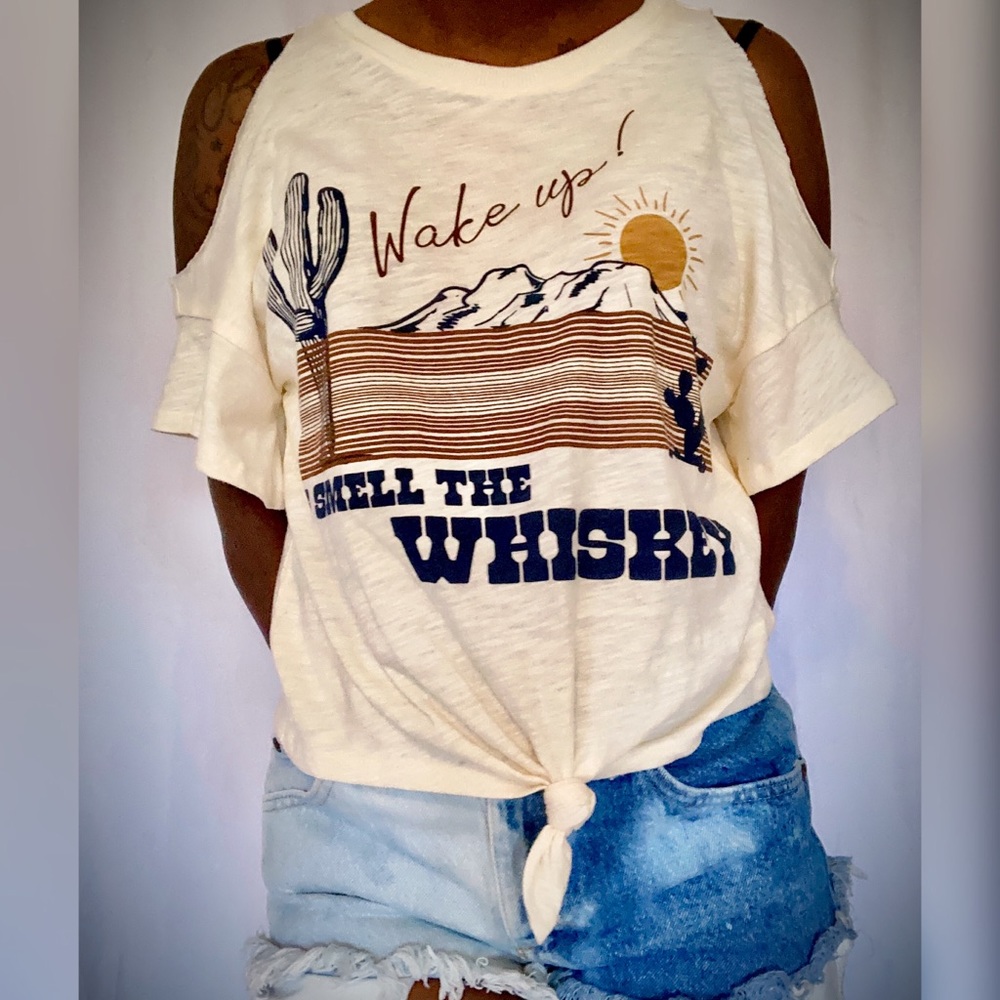 WAKE UP and SMELL THE WHISKEY Graphic crop top tee